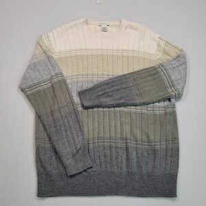 Geoffrey Beene Mens XL Crew Neck Striped Ribbed Knit Sweater Earth Tone Pullover
